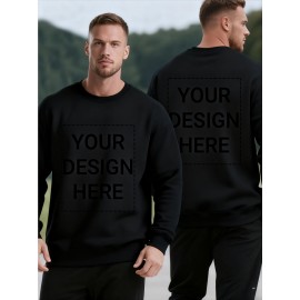 Men'S Custom Photo/Text Printed Fleece Hoodie - Personalized Photo/Text, Breathable Fleece Sweater, Large Size Vintage Style Crew Neck Long Sleeve, Loose Fit for Christmas Gifts, Team Uniforms & Casual Wear, Custom Photo/Text Printing