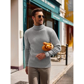 Plus Size Men'S Slim Fit Turtleneck Sweater Casual Warm Pullover Sweater Ribbed Sweater, Basic Style Top, Perfect for Fall/Winter Daily And Outdoor Wear