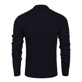 Men'S Shawl Collar Pullover Sweater Slim Fit Casual Button Cable Knit Sweaters, Plus Size