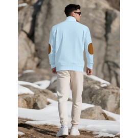 Men'S Jacquard Knit Sweatshirt for Autumn And Winter, Casual Outdoor Long Sleeve Pullover with Stand Collar, Plus Size