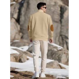 Men'S Jacquard Knit Sweatshirt for Autumn And Winter, Casual Outdoor Long Sleeve Pullover with Stand Collar, Plus Size