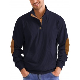 Men'S Corduroy Sweatshirt - Oversized Long Sleeve Pullover with Stand Collar, Green & Brown Striped Casual Sweater, All-Season Comfortable Loose Fit for Outdoor & Casual Attire, Plus Size Available, Easy Care (Ideal for Bowling & Casual Outfits)