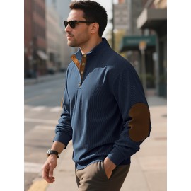 Men'S Corduroy Sweatshirt - Oversized Long Sleeve Pullover with Stand Collar, Green & Brown Striped Casual Sweater, All-Season Comfortable Loose Fit for Outdoor & Casual Attire, Plus Size Available, Easy Care (Ideal for Bowling & Casual Outfits)