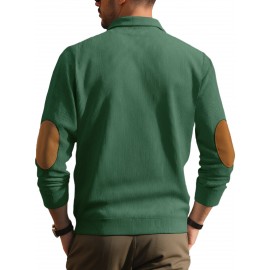 Men'S Corduroy Sweatshirt - Oversized Long Sleeve Pullover with Stand Collar, Green & Brown Striped Casual Sweater, All-Season Comfortable Loose Fit for Outdoor & Casual Attire, Plus Size Available, Easy Care (Ideal for Bowling & Casual Outfits)