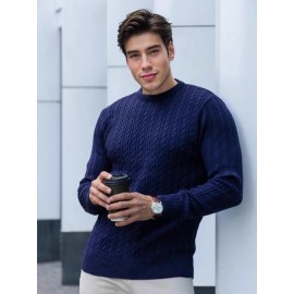 Plus Size Men's Sweater Winter Warm Cable Knit Pullover - Solid Color Round Neck Loose Fit Sweaters for Big & Tall, Casual Winter Wear, Machine Washable Cozy Sweaters for Cold Weather (European/American Styles), PLUS SIZE