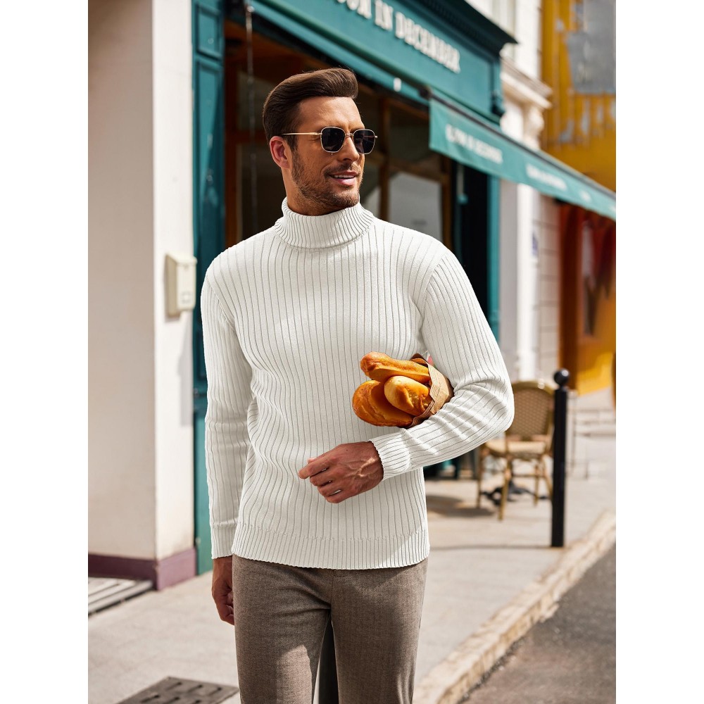 Men's Slim Fit Ribbed Turtleneck Sweater - Lightweight Knit Pullover for Fall/Winter, Casual Long Sleeve, Machine Washable, Solid Color, Comfortable Casual Attire, PLUS SIZE