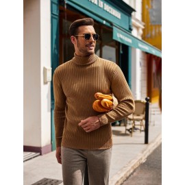 Men's Slim Fit Ribbed Turtleneck Sweater - Lightweight Knit Pullover for Fall/Winter, Casual Long Sleeve, Machine Washable, Solid Color, Comfortable Casual Attire, PLUS SIZE