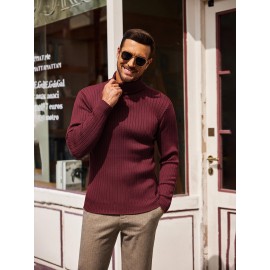 Men's Slim Fit Ribbed Turtleneck Sweater - Lightweight Knit Pullover for Fall/Winter, Casual Long Sleeve, Machine Washable, Solid Color, Comfortable Casual Attire, PLUS SIZE