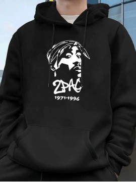 Men'S Tupac Graphic Hooded Sweatshirt - 1996 Iconic Album Design, Loose Fit Casual Sports Pullover with Round Neck, Long Sleeve Letter Print Hoodie for Outdoor & Casual Attire (Green, 1996-Tribute), Plus Size