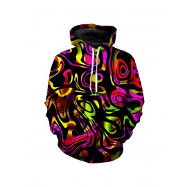 Men'S Psychedelic Hoodie - Long Sleeve Pullover Sweatshirt with Hood, Machine Washable Winter Warmth, Harajuku Streetwear for Concerts, Parties & Everyday Outfits - Available in Green, Purple, Pink, Blue, Yellow, Orange - Bold Statement Piece, Party Outfit, Geometric Pattern, Durable Construction, Fashion Enthusiasts, PLUS SIZE