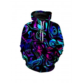 Men'S Psychedelic Hoodie - Long Sleeve Pullover Sweatshirt with Hood, Machine Washable Winter Warmth, Harajuku Streetwear for Concerts, Parties & Everyday Outfits - Available in Green, Purple, Pink, Blue, Yellow, Orange - Bold Statement Piece, Party Outfit, Geometric Pattern, Durable Construction, Fashion Enthusiasts, PLUS SIZE