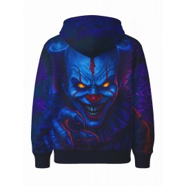 Men's 3D Clown Print Hooded Sweatshirt - Soft Fabric Regular/Loose Fit Long Sleeve Hoodie with Vivid 3D Clown Face Pattern, Clown Costume for Horror Themed Outfits, Streetwear & for halloween Clothing (Machine Washable) for men, PLUS SIZE