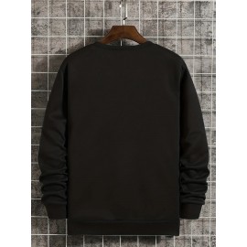 Men'S Loose Fit Sweatshirt - White Pullover with Minimalist Graphic, Soft Polyester Long Sleeve Shirt for Everyday & Formal Wear, Machine Washable Winter Sweater for Men, Sweater, Casual Wear, Korean Fashion, Durable Construction, Printed Top, Streetwear Lovers, PLUS SIZE