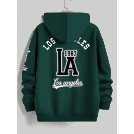 Men's Casual Hooded Sweater with Logo & 1985 Print - Oversized Brown Hoodie, Loose Fit Long Sleeve Pullover, Vintage Lettering, Machine Washable for Spring/Fall Layering (No Transparency), PLUS SIZE