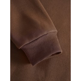 Men's Casual Hooded Sweater with Logo & 1985 Print - Oversized Brown Hoodie, Loose Fit Long Sleeve Pullover, Vintage Lettering, Machine Washable for Spring/Fall Layering (No Transparency), PLUS SIZE