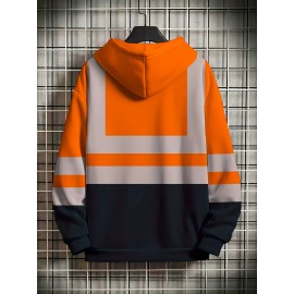 Men's Neon Green/Orange/Gray Full-Zip Hooded Jacket - Heavy-Duty Zipper Closure, Loose-Fit Casual Coat for Gym, Hiking & Urban Streetwear - Machine Washable Spring/Fall Outerwear with Hood (Neck Collar) - -First Color Block Design, PLUS SIZE