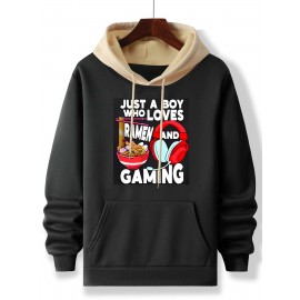Men's Anime & Ramen Gaming Hoodie - Oversized Casual Pullover Sweatshirt with Text & Manga Characters, -Themed Print (Ramen, Sushi, Miso), Machine Washable Gamer Apparel, PLUS SIZE
