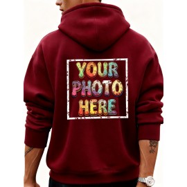 Customizable Men'S Hoodie - Personalized Front & Back Printing with Your Photo/Text/Logo - Soft Pullover Sweatshirt, Loose Fit Hooded Sweatshirt with Pockets, Durable Fabric for Corporate Branding, Birthday Gifts & Streetwear - Custom Graphic Design