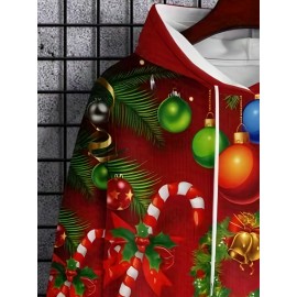 Mens Plus Size Relaxed Hooded 3D Print Sweatshirt | Santa Reindeer Snow Design, Trendy Street Fashion, Bright Colors, Perfect for Autumn Winter