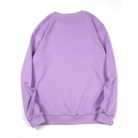 Men's Christmas Tree Print Sweatshirt - Long Sleeve Crew Neck Casual Pullover with Merry Christmas Lettering & Snowflake Design, Purple Red/Green Holiday Sweater for Spring/Autumn, Festive Winter Party Outfit, PLUS SIZE