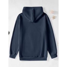 Men'S Plus Size Hoodie - Navy Pullover Sweatshirt, Regular Fit Long Sleeve Hooded Sweater for Everyday & Formal Wear, Soft Knit Fabric with Slight Stretch - Big & Tall Friendly