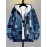 Plus Size Men's Full-Zip Hooded Cardigan Jacket - 3D Denim Patchwork Print (Blue/Denim) | Stretch Fabric | Casual Streetwear Coat with Zippered Hood & Pocket | Machine Washable Oversized Fit | Denim-Like Texture Outerwear, PLUS SIZE