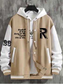 Men's Large Size Baseball Jacket with Letter 'M' Print (for Miami/other letters) - Buttonless Snap Closure, Machine-Washable Polyester Coat, Pockets - Casual Winter Outerwear for Big & Tall, Christmas Gift (No hat Included), PLUS SIZE