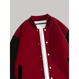 Men's Large Size Baseball Jacket with Letter 'M' Print (for Miami/other letters) - Buttonless Snap Closure, Machine-Washable Polyester Coat, Pockets - Casual Winter Outerwear for Big & Tall, Christmas Gift (No hat Included), PLUS SIZE