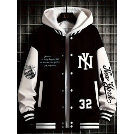 Plus-size Men'S Baseball Jacket | New York #23 Digital Print, Hoodless Lightweight, Trendy Hip-Hop Rock Style, Casual Spring/Fall Jacket, Snap Closure, Perfect for Christmas and New Year Gifts, Plus Size