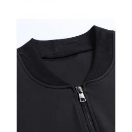 Men'S Plus Size Casual Army Print Varsity Jacket with Pockets, Baseball Collar, Zipper Closure, Knit Polyester Fabric, Slight Stretch, Regular Fit - 95% Polyester, 5% Elastane