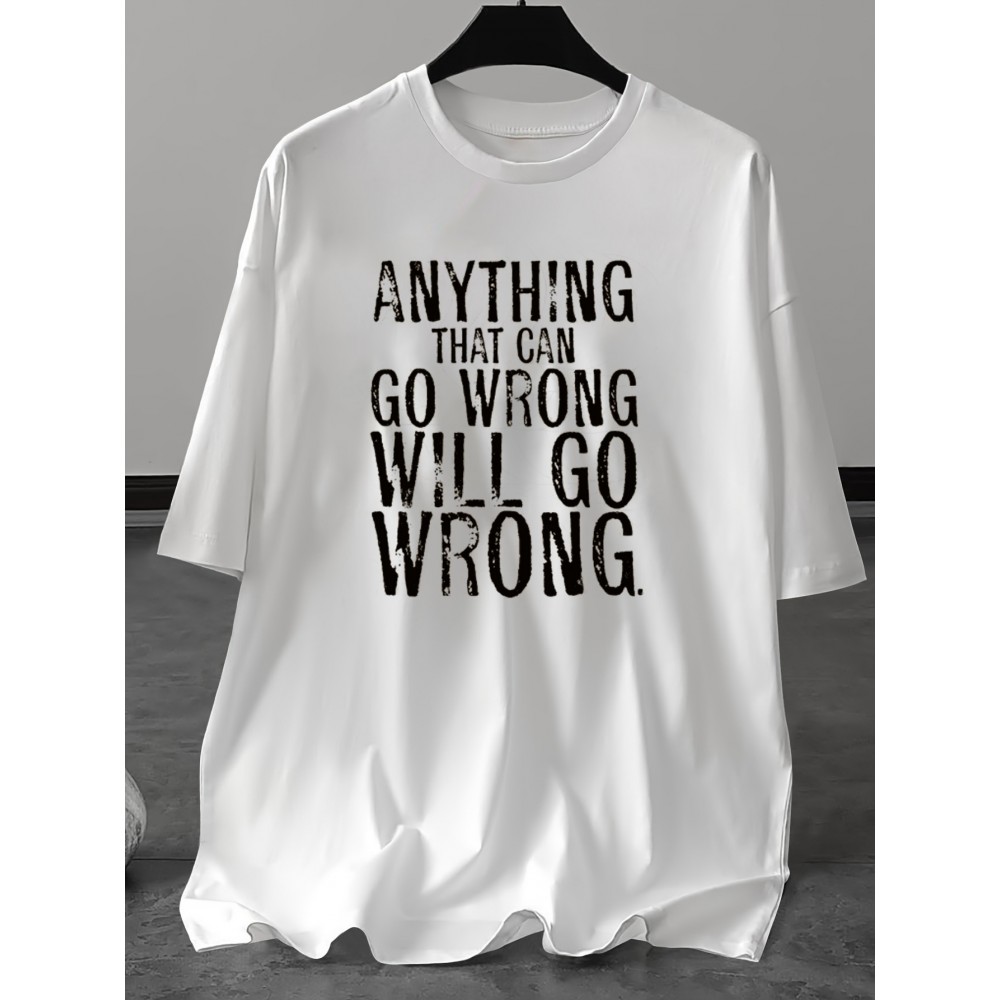 Plus Size Men'S Short Sleeve T-Shirt with Street Style, Vintage Distressed Murphy'S Law Slogan 