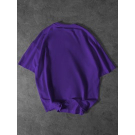 [Plus Size Crew Neck Tee] Men's Plus Size Crew Neck T-Shirts | Casual Polyester Knit Fabric with Slogan Print | Medium Stretch | Regular Fit | All-Season Adult Tops with Alphabet Pattern