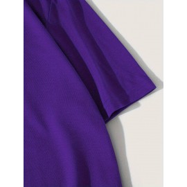 [Plus Size Crew Neck Tee] Men's Plus Size Crew Neck T-Shirts | Casual Polyester Knit Fabric with Slogan Print | Medium Stretch | Regular Fit | All-Season Adult Tops with Alphabet Pattern