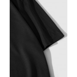 [Plus Size Crew Neck Tee] Men's Plus Size Crew Neck T-Shirts | Casual Polyester Knit Fabric with Slogan Print | Medium Stretch | Regular Fit | All-Season Adult Tops with Alphabet Pattern