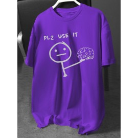Plus Size Men's Short Sleeve T-Shirt Street Style, Funny Creative Doodle 