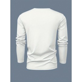 [Soft Plus Size T-Shirts] 4pcs Men's Plus Size Long Sleeve T-Shirt Set - Soft & Comfortable, 95% Polyester 5% Spandex, Solid Color, Round Neck, Casual Style, Perfect for Fall, Daily Wear