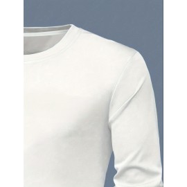 [Soft Plus Size T-Shirts] 4pcs Men's Plus Size Long Sleeve T-Shirt Set - Soft & Comfortable, 95% Polyester 5% Spandex, Solid Color, Round Neck, Casual Style, Perfect for Fall, Daily Wear