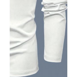 [Soft Plus Size T-Shirts] 4pcs Men's Plus Size Long Sleeve T-Shirt Set - Soft & Comfortable, 95% Polyester 5% Spandex, Solid Color, Round Neck, Casual Style, Perfect for Fall, Daily Wear