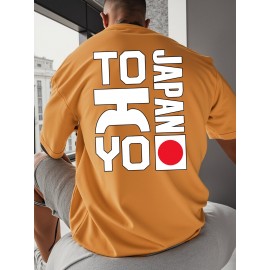 0302 XH JAPAN TOKYO Men's Casual Short Sleeve T-Shirt - Oversized Relaxed Fit, Bold TOKYO Graphic Print with Japanese Flag Design, Lightweight Summer Round Neck Top for Casual Attire, Comfortable Fabric, PLUS SIZE