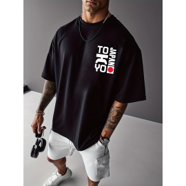 0302 XH JAPAN TOKYO Men's Casual Short Sleeve T-Shirt - Oversized Relaxed Fit, Bold TOKYO Graphic Print with Japanese Flag Design, Lightweight Summer Round Neck Top for Casual Attire, Comfortable Fabric, PLUS SIZE