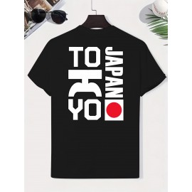 0302 XH JAPAN TOKYO Men's Casual Short Sleeve T-Shirt - Oversized Relaxed Fit, Bold TOKYO Graphic Print with Japanese Flag Design, Lightweight Summer Round Neck Top for Casual Attire, Comfortable Fabric, PLUS SIZE