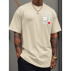0302 XH JAPAN TOKYO Men's Casual Short Sleeve T-Shirt - Oversized Relaxed Fit, Bold TOKYO Graphic Print with Japanese Flag Design, Lightweight Summer Round Neck Top for Casual Attire, Comfortable Fabric, PLUS SIZE