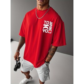 0302 XH JAPAN TOKYO Men's Casual Short Sleeve T-Shirt - Oversized Relaxed Fit, Bold TOKYO Graphic Print with Japanese Flag Design, Lightweight Summer Round Neck Top for Casual Attire, Comfortable Fabric, PLUS SIZE