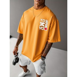 0302 XH JAPAN TOKYO Men's Casual Short Sleeve T-Shirt - Oversized Relaxed Fit, Bold TOKYO Graphic Print with Japanese Flag Design, Lightweight Summer Round Neck Top for Casual Attire, Comfortable Fabric, PLUS SIZE