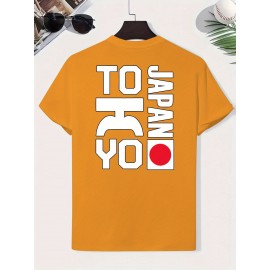 0302 XH JAPAN TOKYO Men's Casual Short Sleeve T-Shirt - Oversized Relaxed Fit, Bold TOKYO Graphic Print with Japanese Flag Design, Lightweight Summer Round Neck Top for Casual Attire, Comfortable Fabric, PLUS SIZE