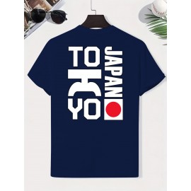 0302 XH JAPAN TOKYO Men's Casual Short Sleeve T-Shirt - Oversized Relaxed Fit, Bold TOKYO Graphic Print with Japanese Flag Design, Lightweight Summer Round Neck Top for Casual Attire, Comfortable Fabric, PLUS SIZE