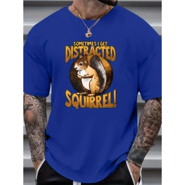 Men's Trendy Comfy T-Shirt - Cartoon Squirrel Print, Plus Size, Stretchy, Soft, Breathable for Summer Casual Wear