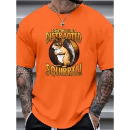 Men's Trendy Comfy T-Shirt - Cartoon Squirrel Print, Plus Size, Stretchy, Soft, Breathable for Summer Casual Wear