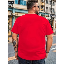 Men'S Big & Tall T-Shirt - Red Casual Everyday Shirt with Funny Face Graphic, Soft Polyester Blend Fabric - Machine Washable Plus Size Tee for Everyday & Party Wear - Non-Linen Texture Casual Top, Spring Autumn Apparel, Playful Graphic Shirt, Comfortable Fit Shirt, PLUS SIZE