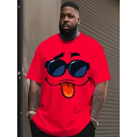 Men'S Big & Tall T-Shirt - Red Casual Everyday Shirt with Funny Face Graphic, Soft Polyester Blend Fabric - Machine Washable Plus Size Tee for Everyday & Party Wear - Non-Linen Texture Casual Top, Spring Autumn Apparel, Playful Graphic Shirt, Comfortable Fit Shirt, PLUS SIZE